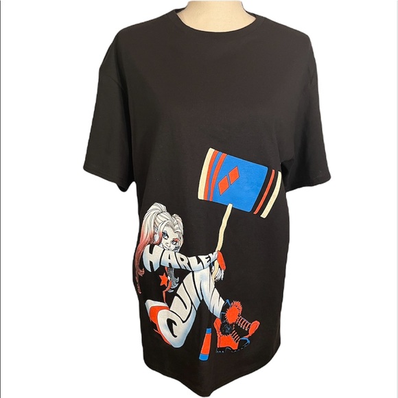 Harley Quinn DC Comics Character Graphic Print Black 100% Cotton T-Shirt Size L - Picture 4 of 7